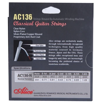 10 Sæt af Høj Kvalitet Alice AC136 Klassisk Guitar Strings Nylon forsølvet Kobber Viklet Anti-rust Guitar Tilbehør