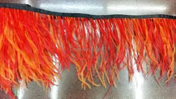 10meters/masse!5-6inches højde Rød&Orange blandet strudsefjer blondekant,struds frynser,1ply,Mode Nederdel&Tøj Dekoration