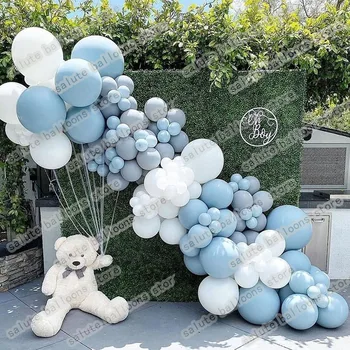 115PCS Ballon Arch Garland Kit Dobbelt Maca Blå Latex Globos Bryllup Fødselsdag Kids Baby Brusebad Dekoration