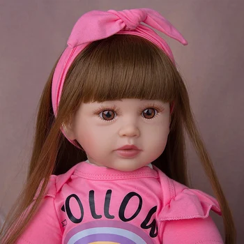 24 Tommer Dejlige Prinsesse Kjole Dukke med Ny Farve Hud Reborn Baby Doll Rose Rød Regnbue Cloud Nederdel Soft Touch i Live Genfødt