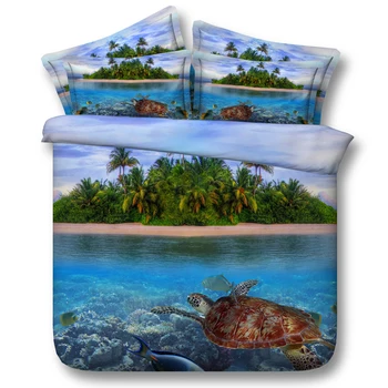 4STK Turtle Island Sengetøj sæt dyne duvet cover sæt bed i en taske ark ark linned sengetæppe California King-queen size-full
