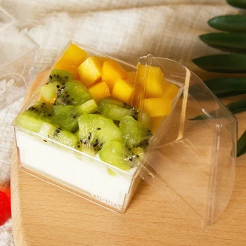 50stk Fødselsdag part favoriserer ousse cup kreative engangs plast mango dessert is gennemsigtige firkantede kager budding cup