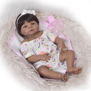 55cm Full Body Silikone Reborn Baby Doll Toy 22inch Sort Hud bebe reborn dukke lille barn pige babyer Dukke Barn Bade Legetøj