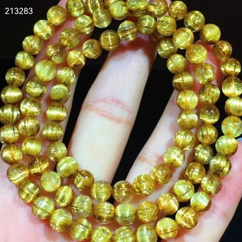 6.3 mm Brasilien Naturlige Guld Rutilated Kvarts 3 Omgange Klart, Runde Perler Armbånd Kvinder Mænd Velhavende Sten AAAAAAA