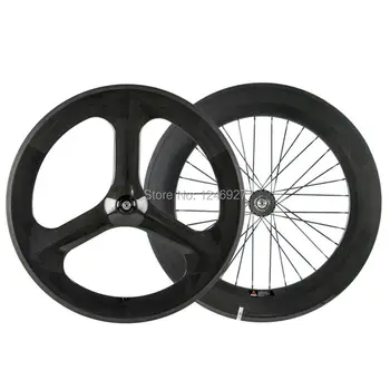 700C Carbon Hjulsæt Foran 70mm 3 Spoke Hjul, Bageste 88mm Carbon Clincher Hjul Cykel Hjul