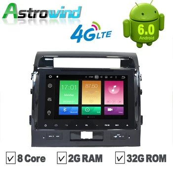 8 Core, 2G RAM,32G ROM 10,1-tommer Android 6.0 GPS-Navigationssystem, DVD, Stereo Medier Auto Radio Til Toyota Land Cruiser 2008-2012