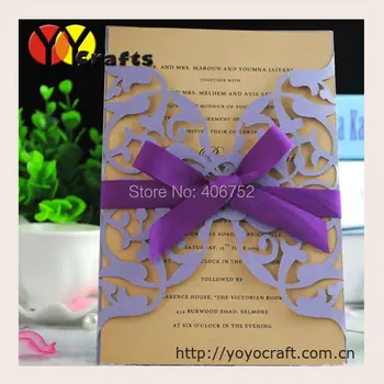 Bryllup brusebad favoriserer lilla brugerdefinerede laserskæring invitation-kort