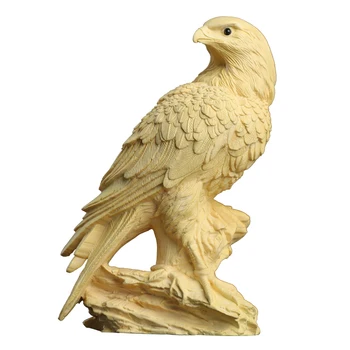 Buksbom 14cm Eagle Skulptur Træ Dyr Statue Preferment Gave Heldig Samling Home Decor