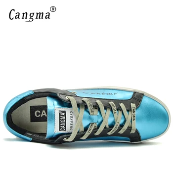 CANGMA Luksus Brand Designer Casual Sko Kvinde Lejligheder Pige Bas Blå Ægte Læder Sneakers Vintage Damer Vintage Sko