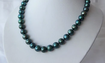 CBN316 fantastisk stor 12mm runde grønne ferskvands kulturperler perle necklace17