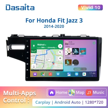 Dasaita Levende For Honda Fit Jazz 3 2016 2017 2018 2019 2020 Bil stereo Android 10 Carplay Android Auto 1280*720 stereo