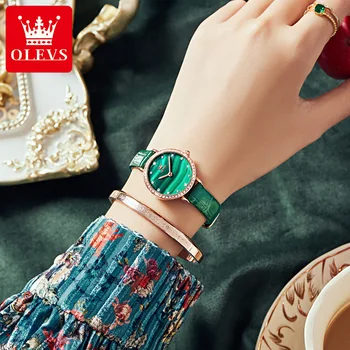 Designer Lille Skive Grønne Kvinder Watch OLEVS Luksus Fashion Brand Kvarts Kvindelige Retro Ure Vintage Læder Dame Armbåndsure