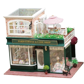 DIY Paris Kaffe & Kage Shop Håndlavet Træ-Miniature dukkehus med Lys og Musik-Bevægelse Dukkehus Valentine ' s Day Gave