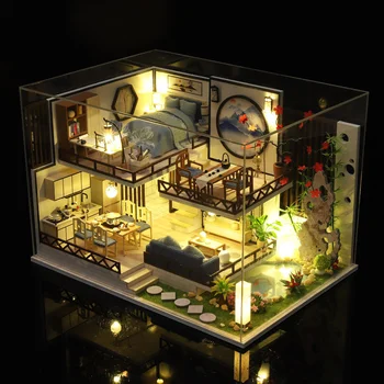 DIY Træ-Miniature Dukkehus Hånd Samlet Kinesiske Klassisk Loft Dukke Hus Med Møbler, Legetøj Til Børn, Fødselsdag, Gave,