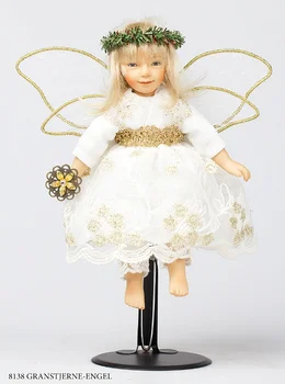 Dukke, porcelæns engel med Rose, 18 cm 18 cm