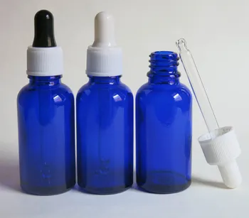 Engros 100 stk 30 ml blå glas æterisk olie flaske med dråbetæller, 30 ml kosmetiske emballage, 1 ounce dropper glas flaske