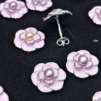 Engros 36 par rose flower pink sterling sølv øreringe ferskvandsperle