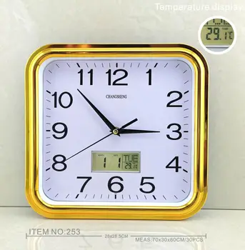 Enkel Elektronisk Væggen Temperatur Ur med Kalender Golden Digitale Ure Tavse Hjem Indrettet til Stue Reloj De Pared
