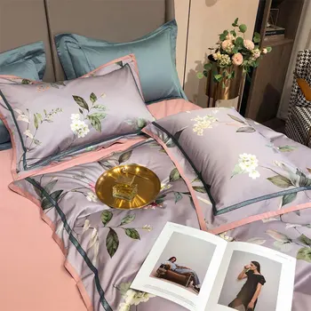 Europæiske rustikke blomstret sengetøj sæt,bomuld fuld, dronning, konge design pastorale lilla hjem tekstil lagen, pude tilfælde, dynebetræk