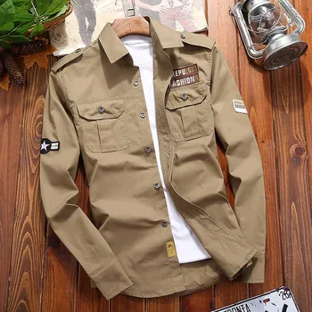 Forår Efterår Mode Militær Hær Stil Fragt langærmet Shirts til Mænd Casual Tøj Udendørs Bomuld Plus Size Shirt