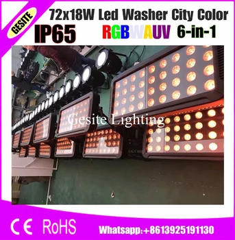 Gratis Forsendelse 72x18w Uplighter RGBWAUV 6 I 1 DMX Fase Virkning led city farve offentlig/ip65
