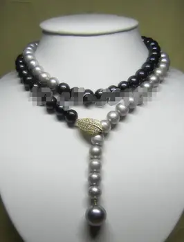 GRATIS FORSENDELSE HOT sælg nyt Style >>>> Justerbar 10-11 MM ægte south sea Flerfarvet grå hvid perle halskæde vedhæng