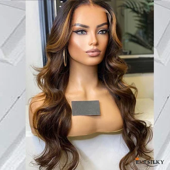 HD Blonder Frontal Paryk Fremhæve Brun Farve Mix Præ Plukkede Virgin Brazilian Krop Bølge Lace Front Wig Glueless 360 Lace Wig