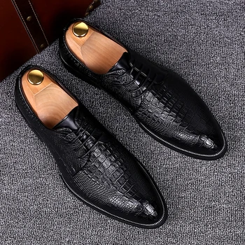 Herre mode bryllup sko i ægte læder business sko herre formel kjole alligator korn sneakers chaussure homme shoes