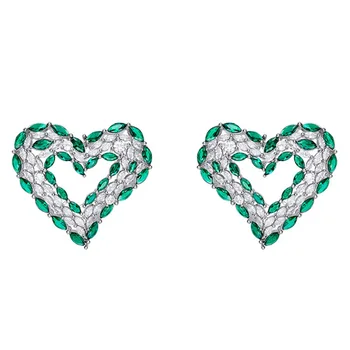 Hjerte Smaragd Diamant Stud Øreringe Ægte 925 sterling sølv Løfte Bryllup Øreringe til Kvinder, Brude Smykker Moissanite
