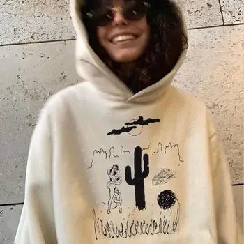 Hoodie Vinter Elskere Shirt Vilde Personlighed Retro Ørkenen Slange Girl Mønster Harajuku Sweatshirt Amerikansk Retro Tøj til Kvinder