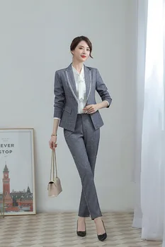 IZICFLY Nye Stil Falder kvinder, der arbejder passer til office Ensartede Design Elegant Business-to stykke damer bukser passer til plus size grå