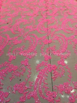 JL001 pink limede glimmer blomster blonder åndbar mesh blonde stof til bruden bryllup kjole/slør/part/passer/boligmontering!