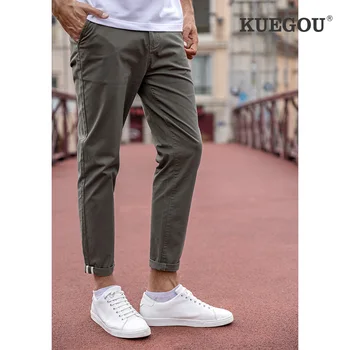 KUEGOU 2021 Foråret og Efteråret Tøj Mænd Casual Bukser i Høj Kvalitet, Mode Slank Streetwear Stretch Bukser Plus Size 3020
