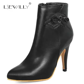 Lsewilly 2018 Vinter-efterår kvinder spids tå ankel støvler dame tynd hæl høje hæle zip-bowtie sko kvinde Størrelsen 28-52 S792