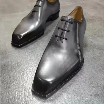 Læder sko man håndlavet kalveskind snøre kjole Oxford høj kvalitet hånd malede elegante kontor bryllup mænd sko