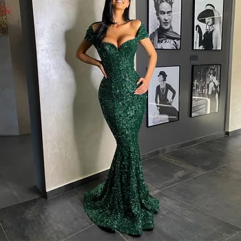 Mermaid Kjoler til Kvinder Sequined Skinnende Glimmer Off Skulder Sommer Forår Elegant Fashion party aften Sexet Kjole 2022 Ny