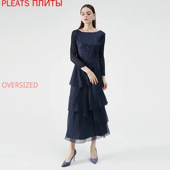 Miyake damer plisseret kjole efteråret designer 2022 nye stil damer temperament slank chiffon kjole langærmet kjole LÆG Robe