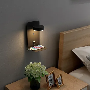 Moderne Indendørs LED væglampe Med Lysdæmper Switch og USB dc 5 v Opladning Soveværelse Dekoration væglampe