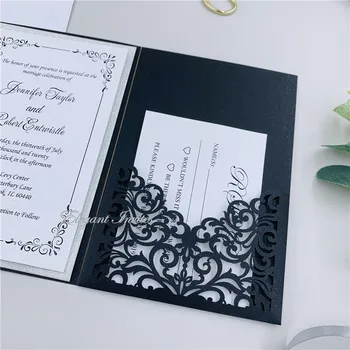 Moderne Sort Laser Cut Bryllup Invitationer, Kort, Høj Kvalitet, personlig Hule Blomst Brude-Invitation-Kort, der 50stk