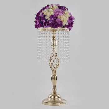 Mousserende Akryl Krystal Bryllup Blomst Bold Indehaveren 70cm Tabel Centerpiece Vase Stå Metal Lysestage Bryllup Dekoration