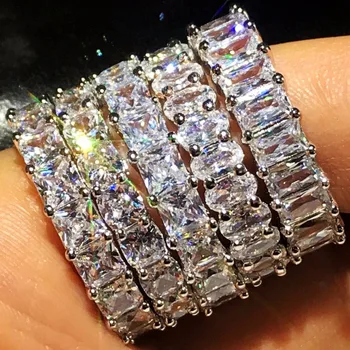 Mousserende Luksus Smykker 925 Sterling Sølv Multi Style 5A Cubic Zirconia Prinsesse Ring Evighed Kvinder Bryllup Band Ring Gave