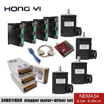 NEMA34 stepmotor 34HS11860 krop længde 8N.M 118mm + USB power controller + 4 STK driver DM860H for 3D-printer tilbehør