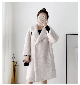 Ny mode fåreklipning varm pels frakke pels kvinders mid-længde solid farve Granuleret fleece lammeuld pels Frakke A792
