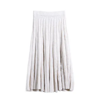 Nye enkle elegante relief tre-dimensionelle relief uld strikket plisseret nederdel