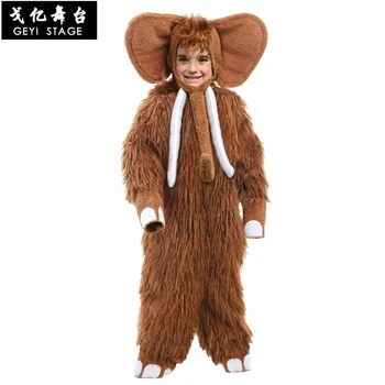Nye mammoth Baby Kostume Børn børn brun Dyr Onesies store øre-næse-Elefant Cosplay Fancy Kjole Kostume Buksedragt med hat