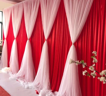 Nyeste 10ft x 20ft Is Silke & Chiffon Kulisse til et Bryllup Dekoration Bryllup Gardin med Chiffon Valance rød med hvid farve