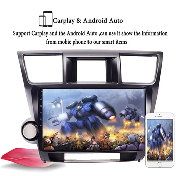 Octa-Core Carpay HD Android 10.0 Bil DVD-GPS Navigation Afspiller Deckless Stereo for Toyota Highlander 2009-2013 Radio Styreenhed