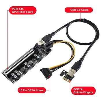 PCI-E 1X til 16X Riser-Kort,GPU Riser-Adapter-Kort,6PIN SATA Strøm Kabel -, PCIe-Grafikkort forlængerkabel 6 Pack
