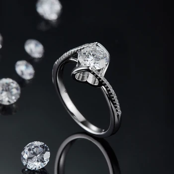 PERLE ' S BALLET 925 Sterling Sølv Moissanite Ring 1,0 Ct Runde Semi-Bezel Bypass Moissanite Engagement Ring For Kvinder Bryllup
