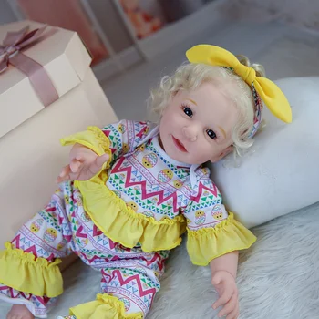 Realistisk 22 Tommer Lisa Pige Silikone Genfødt BabyDoll Toy Prinsesse Barn I Live, Dukke Kjole Op